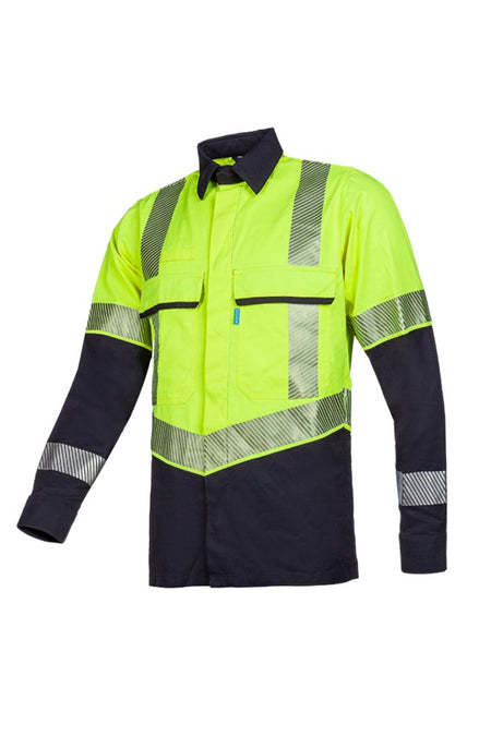 068V Hemd Colne fluo geel/marine M