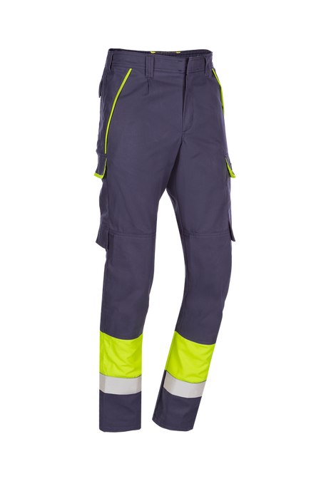 084V Broek Calanques navy/fluo geel, R58