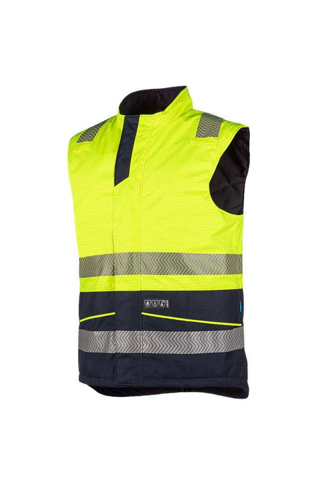 9375 Bodywarmer Vikja fl geel/mar M