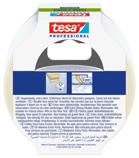 tesa® Professional 65532CTP Dubbelzijdige tapijttape voor professionele gebruikers (verwijderbaar) - Duopro.nl