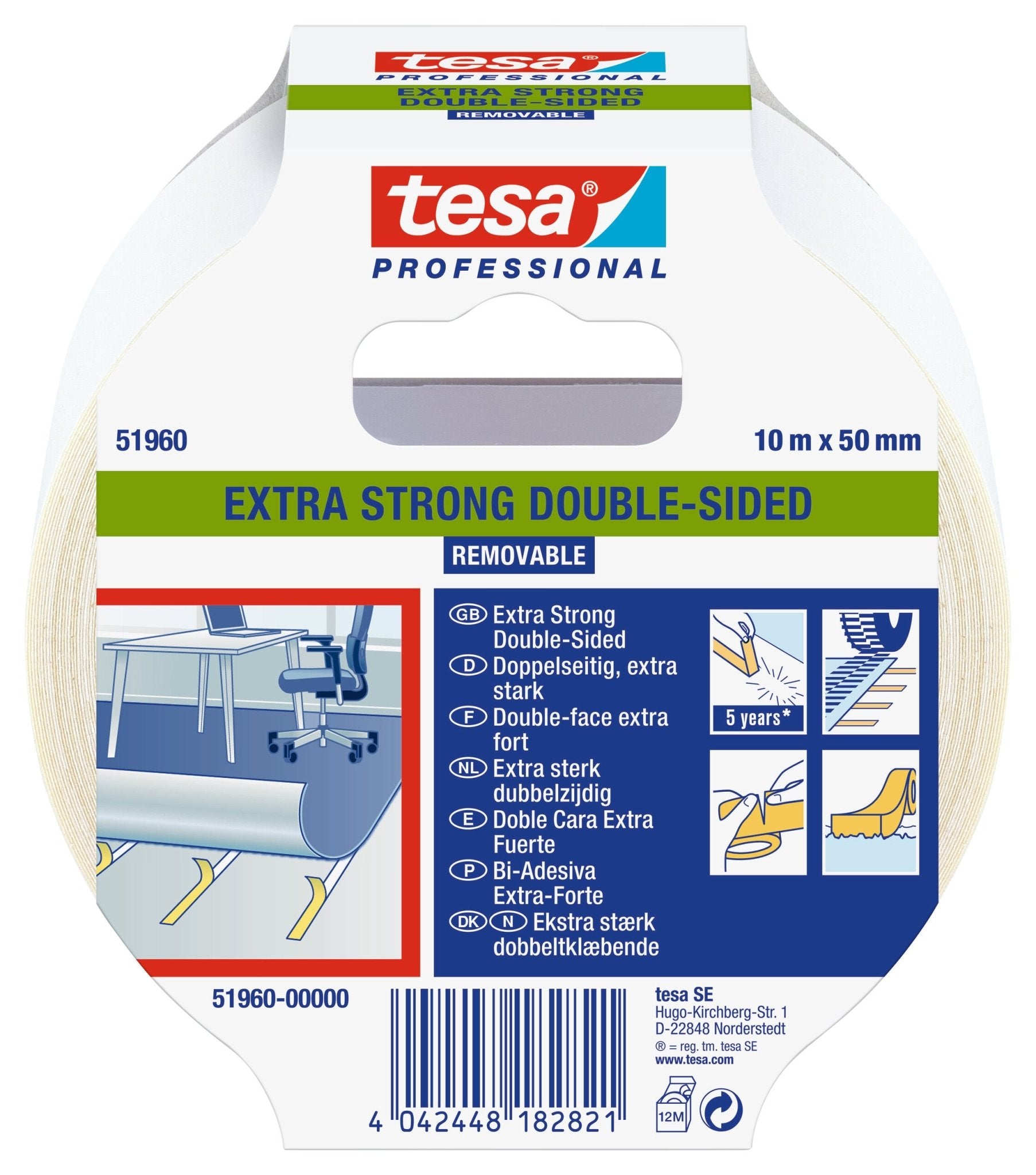 tesa® Professional 65532CTP Dubbelzijdige tapijttape voor professionele gebruikers (verwijderbaar) - Duopro.nl