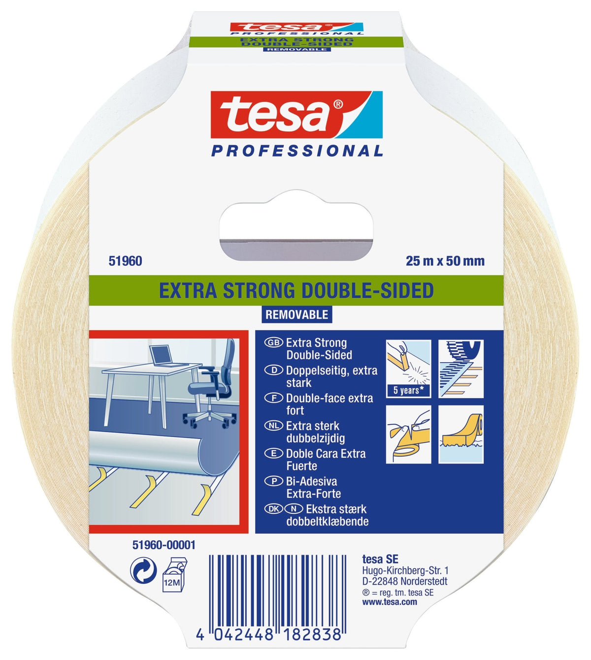 tesa® Professional 65532CTP Dubbelzijdige tapijttape voor professionele gebruikers (verwijderbaar) - Duopro.nl