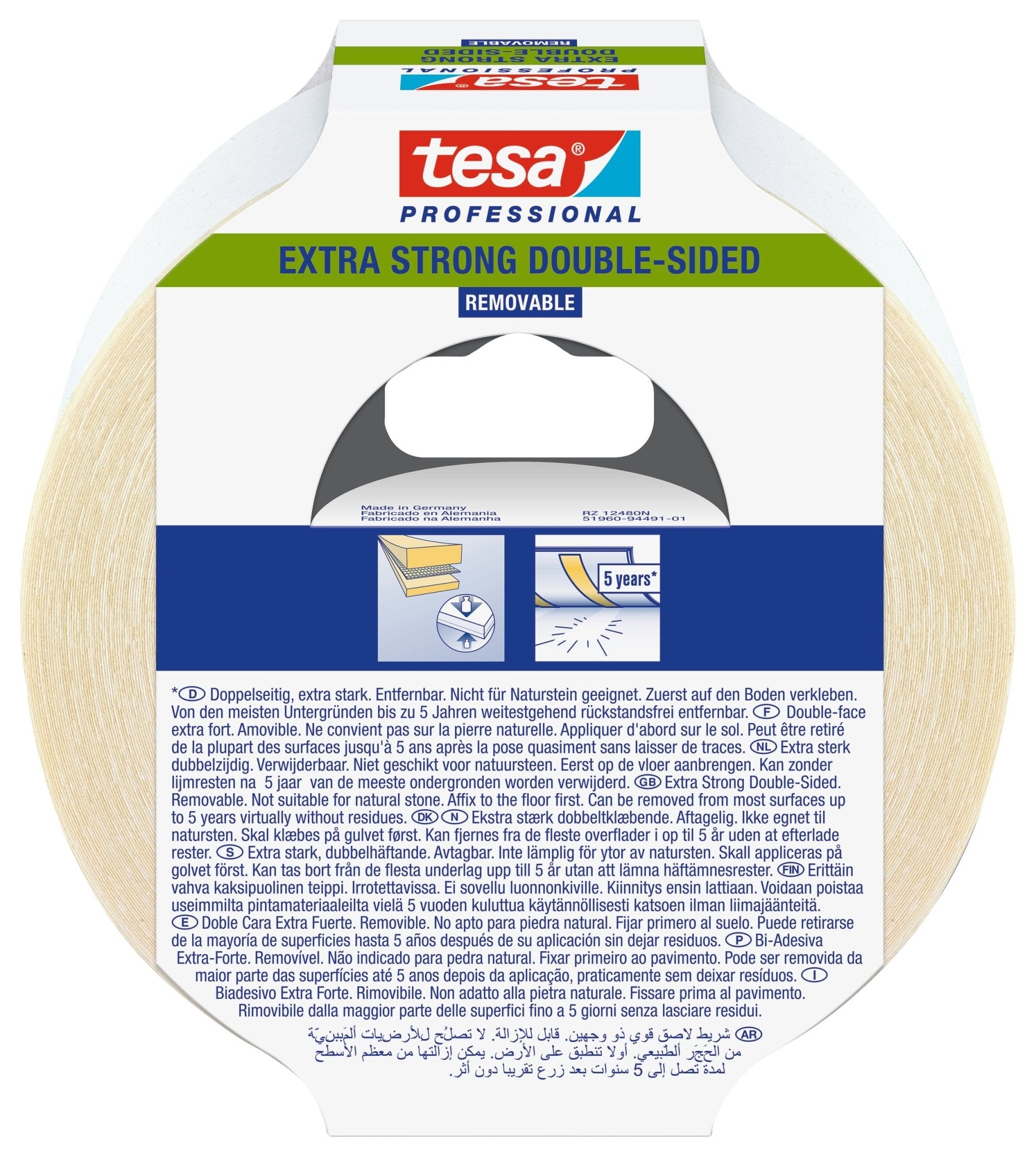 tesa® Professional 65532CTP Dubbelzijdige tapijttape voor professionele gebruikers (verwijderbaar) - Duopro.nl